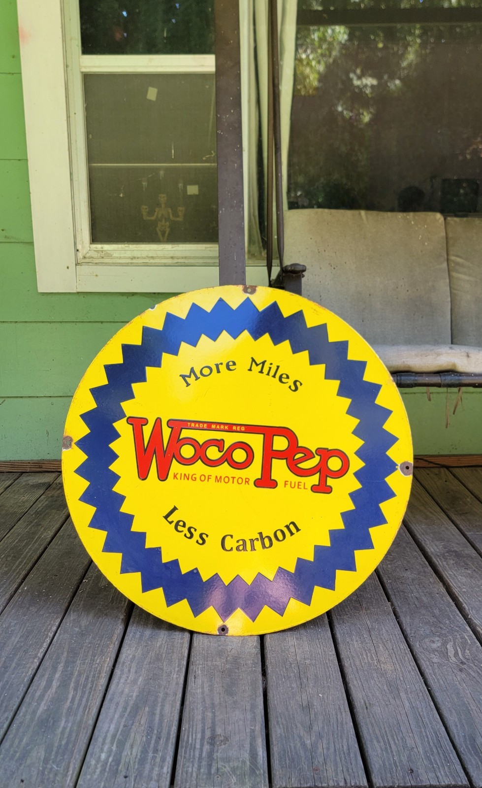 Woco Pep Motor Fuel Vintage Porcelain Sign 