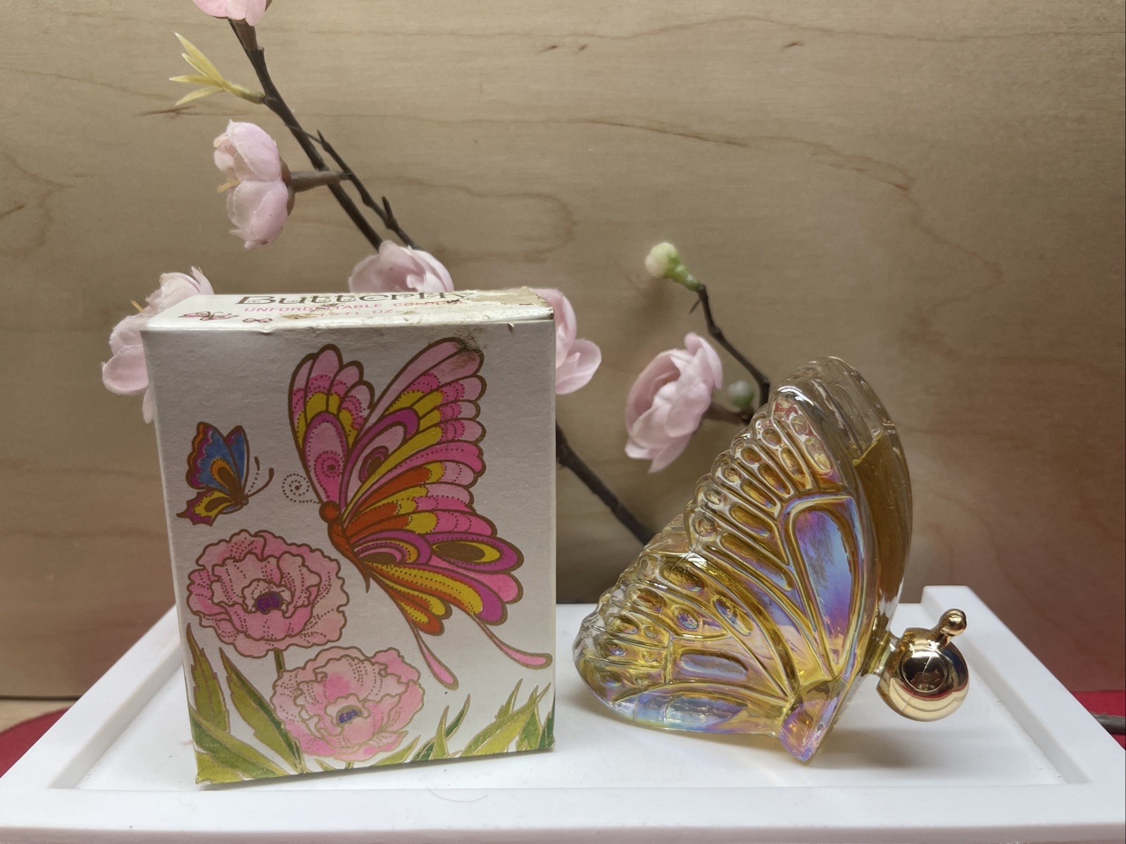 Vintage Avon Perfume Bottle Iridescent Glass Butterfly Unforgettable Cologne 1.5