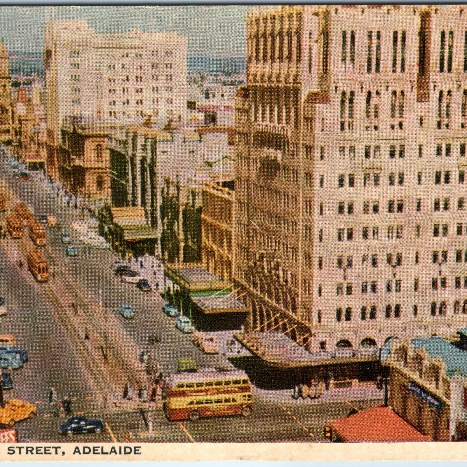 c1950s Adelaide SA Postcard King William St T&G Building Sands Hurley Bus Tram