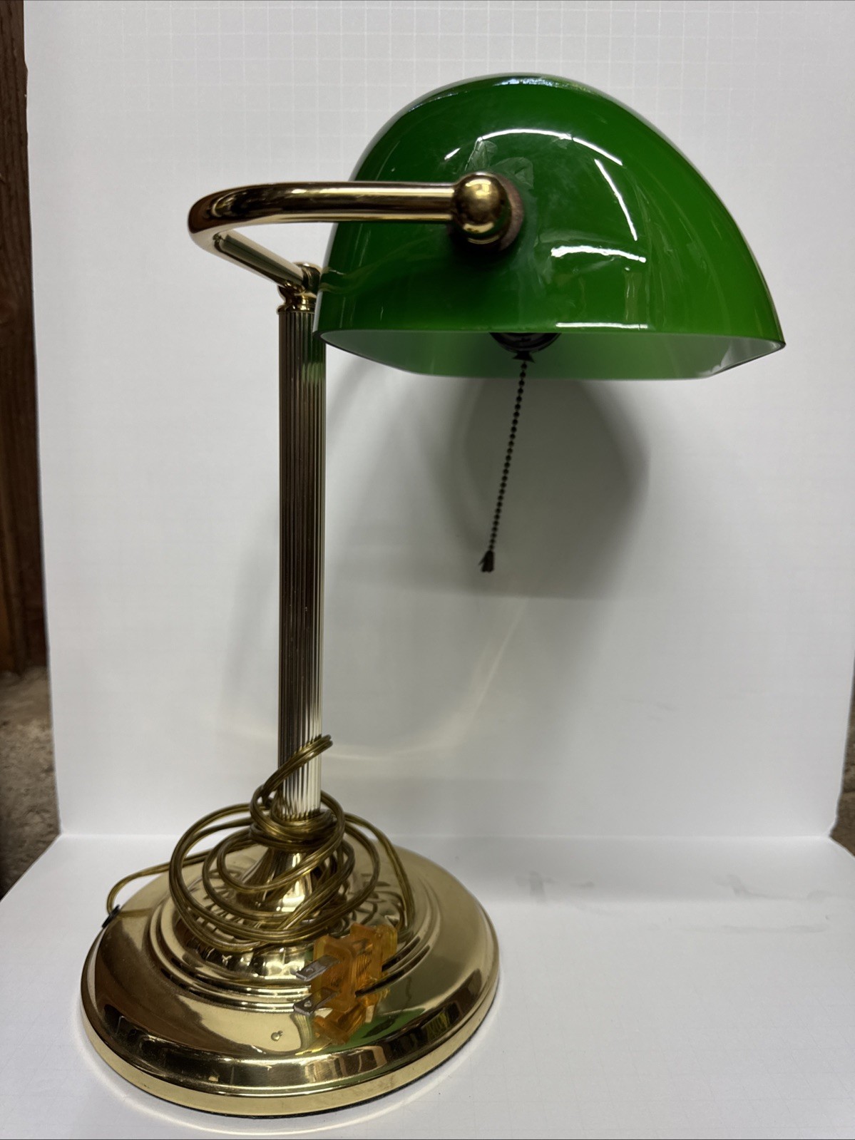 Vintage Green Bankers Desk Lamp Glass Shade Brass Pull Chain Library Students