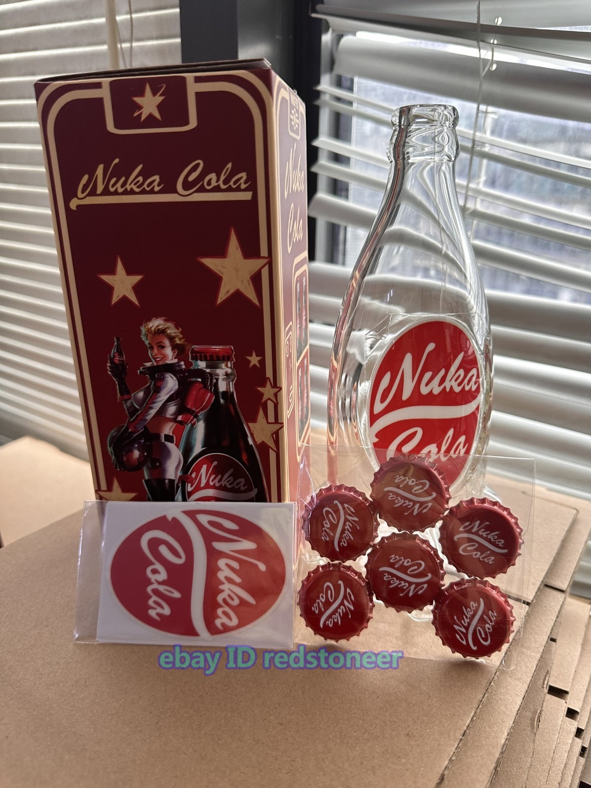 New Fallout 4 76 Recast Nuka Cola Glass Bottle Model Collection with 6 Caps