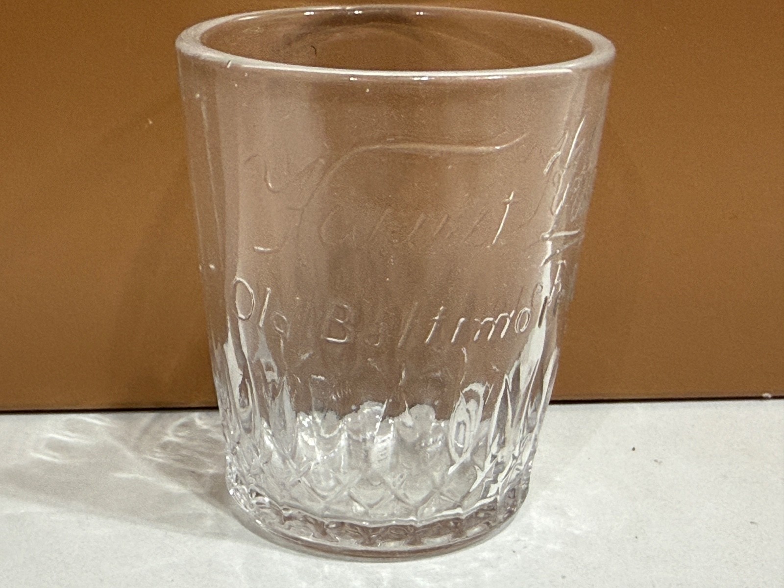 Vintage Harvest King Old Baltimore Rye Whiskey Pre Pro Embossed Shot Glass