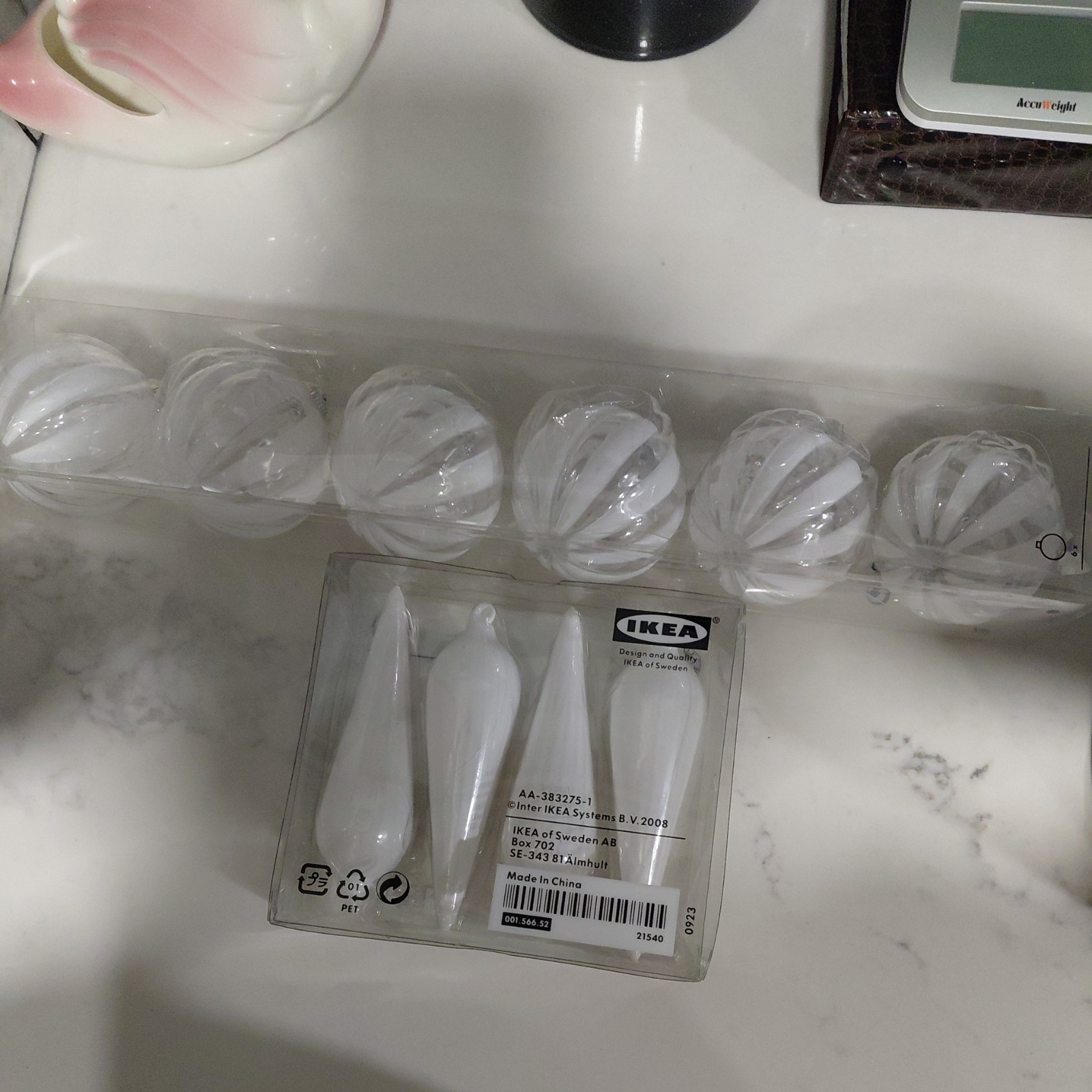 Set A 4 Glass Icicle Ornaments and 6 clear glass globes From Ikea