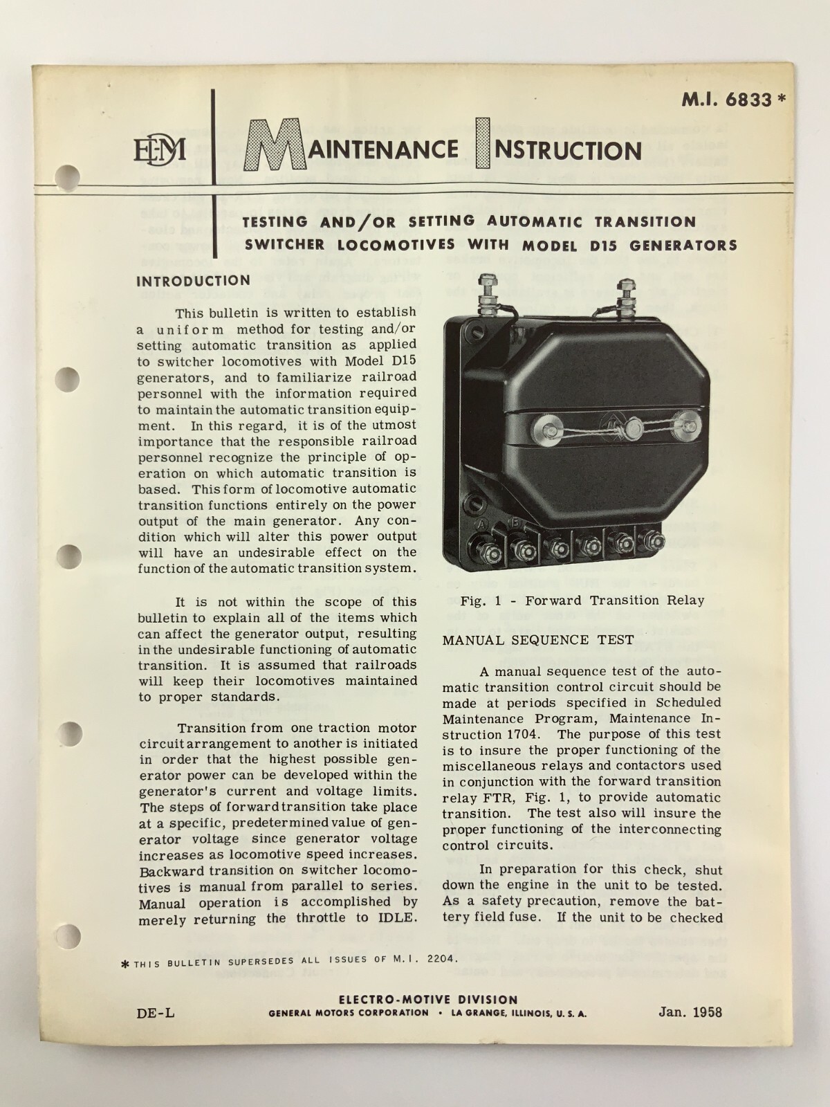 Automatic Transition Switcher Maintenance Instruction EMD Electro Motive X425