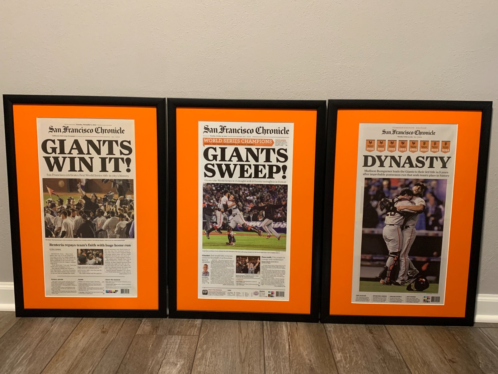 San Francisco Giants World Series Champions Framed Newspaper Set