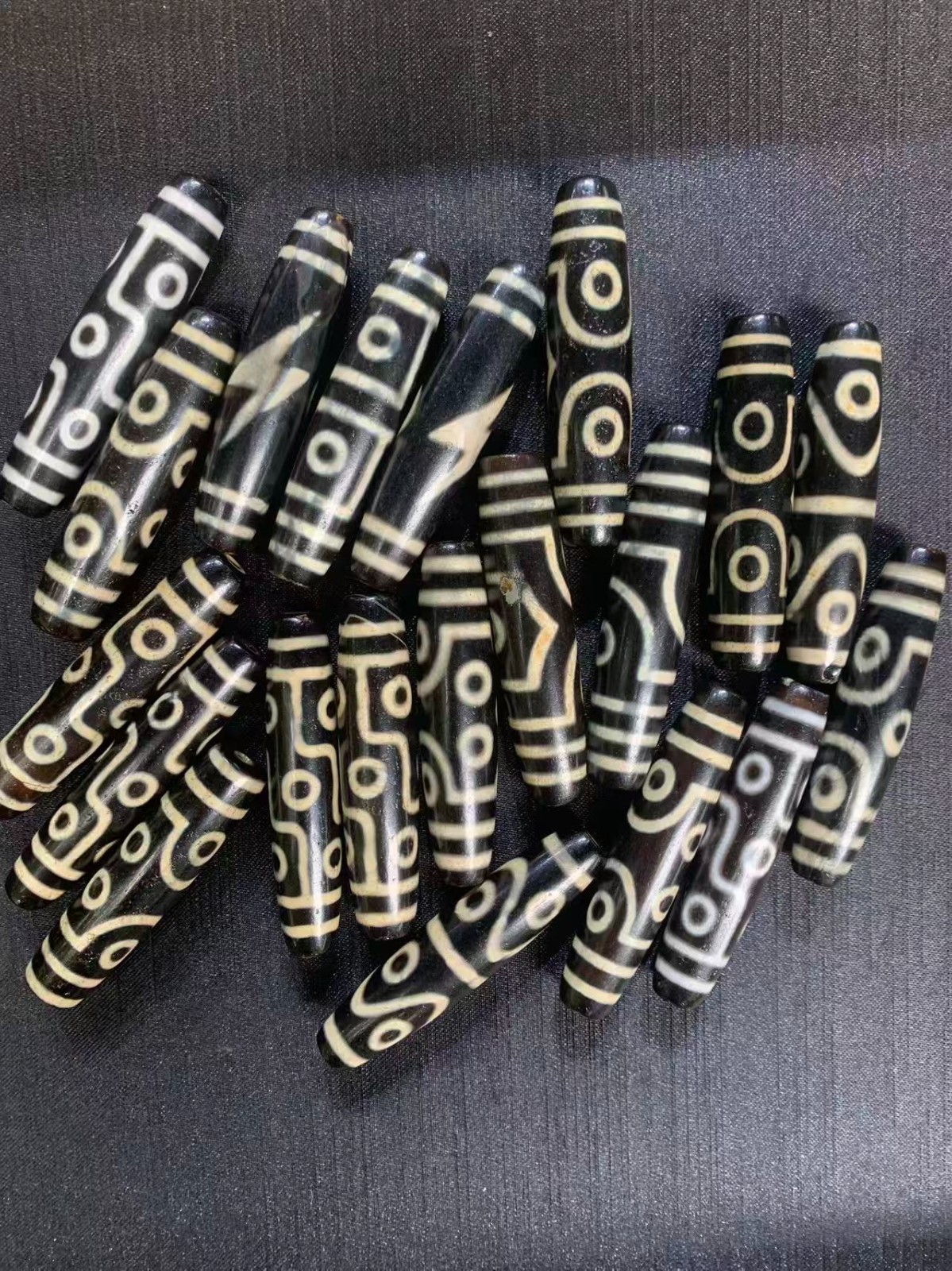 15Pcs Rare Wonderful Tibetan Old Agate Dzi *Multi Totem* Prayer Beads