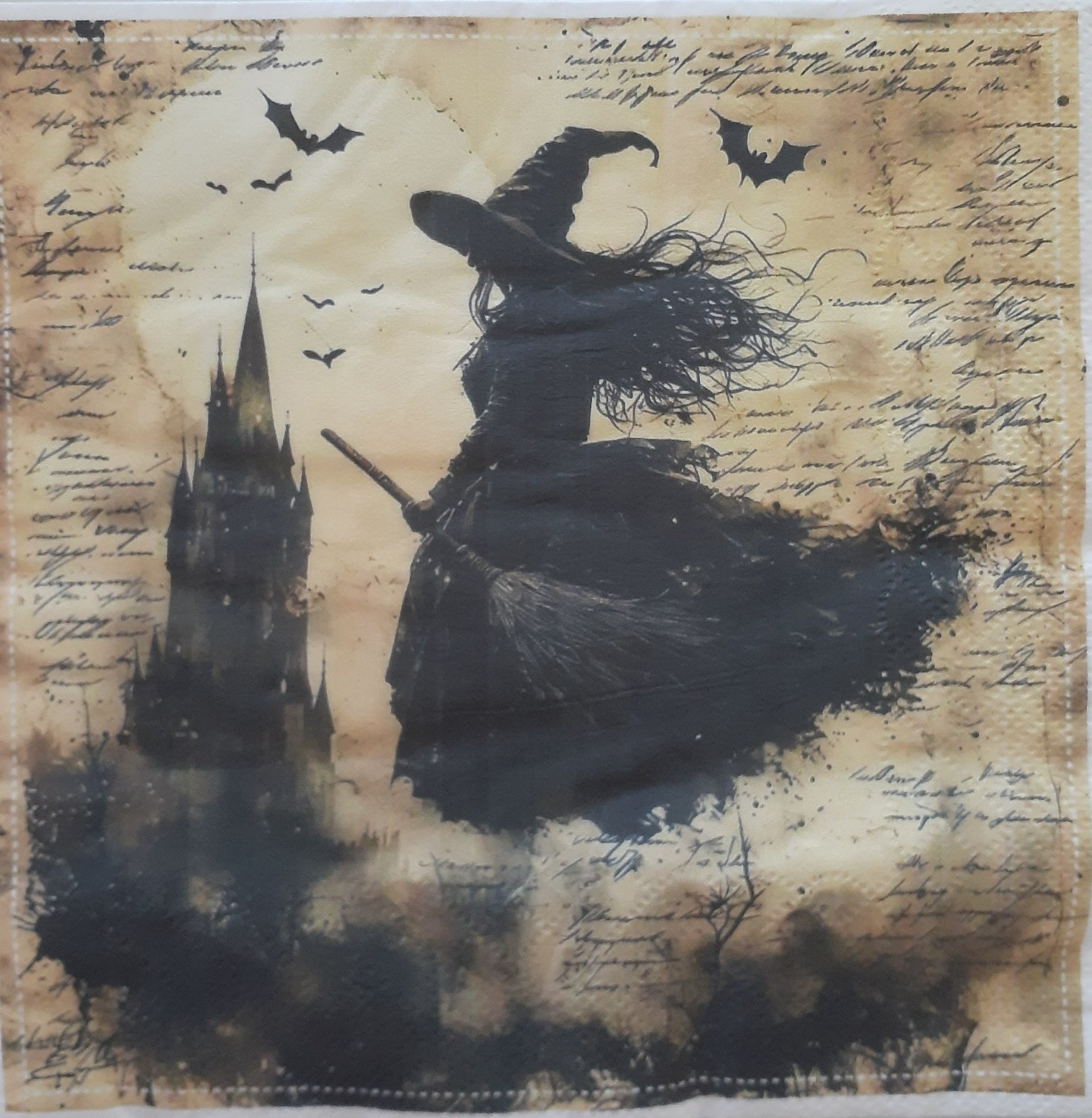 2 individual Paper Decoupage NAPKINS -FLYING WITCH HALLOWEEN 1 MOTIF 2 individual Paper Decoupage NAPKINS -FLYING WITCH HALLOWEEN 1 MOTIF