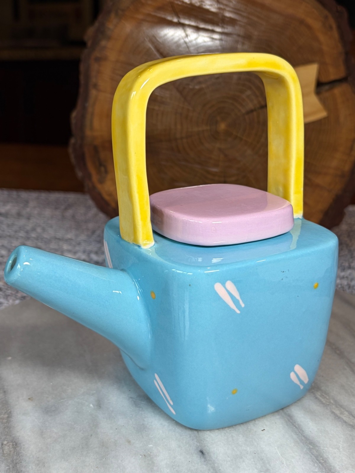 Signed Retro Style Decorative Artisan Pottery Square Teapot - Hand Painted, 6 Signed Retro Style Decorative Artisan Pottery Square Teapot - Hand Painted, 6