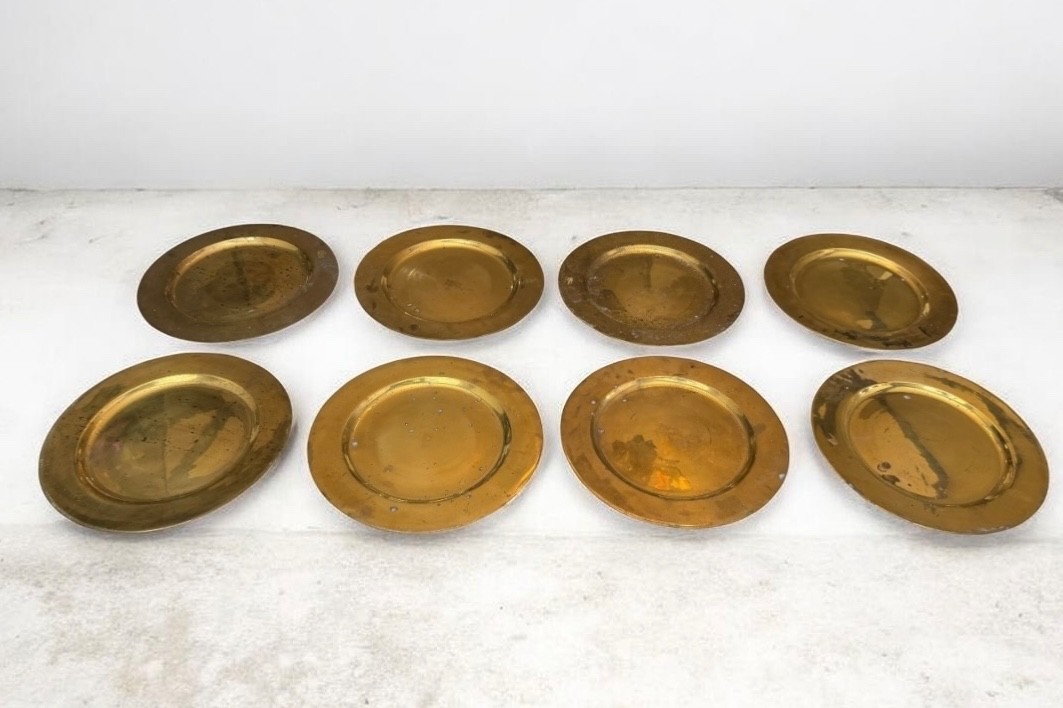 Vintage Solid Brass Charger Plates / Underplates - Set of 8 - Mid Century Modern