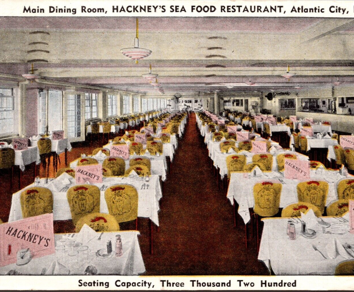 Hackney\'s Seafood Restaurant SEATS 3200 Atlantic City 1952 Vintag Postcard 9675