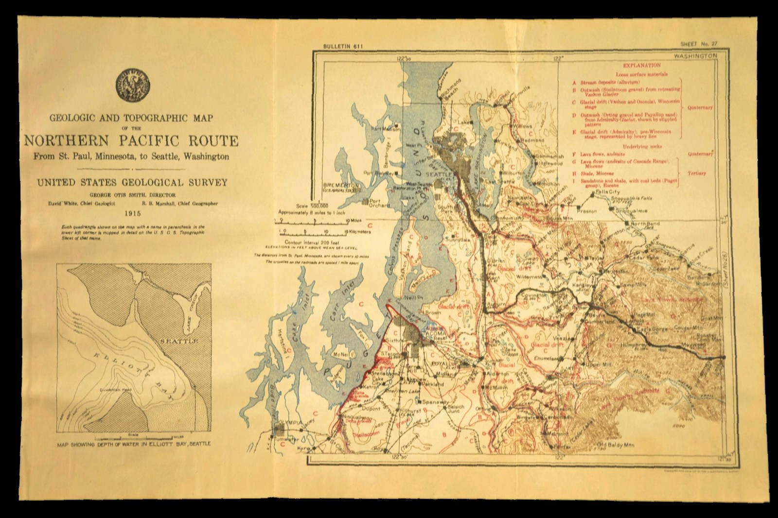Antique Northern Pacific Railroad Map Seattle Washington Tacoma Kent Pullyallup
