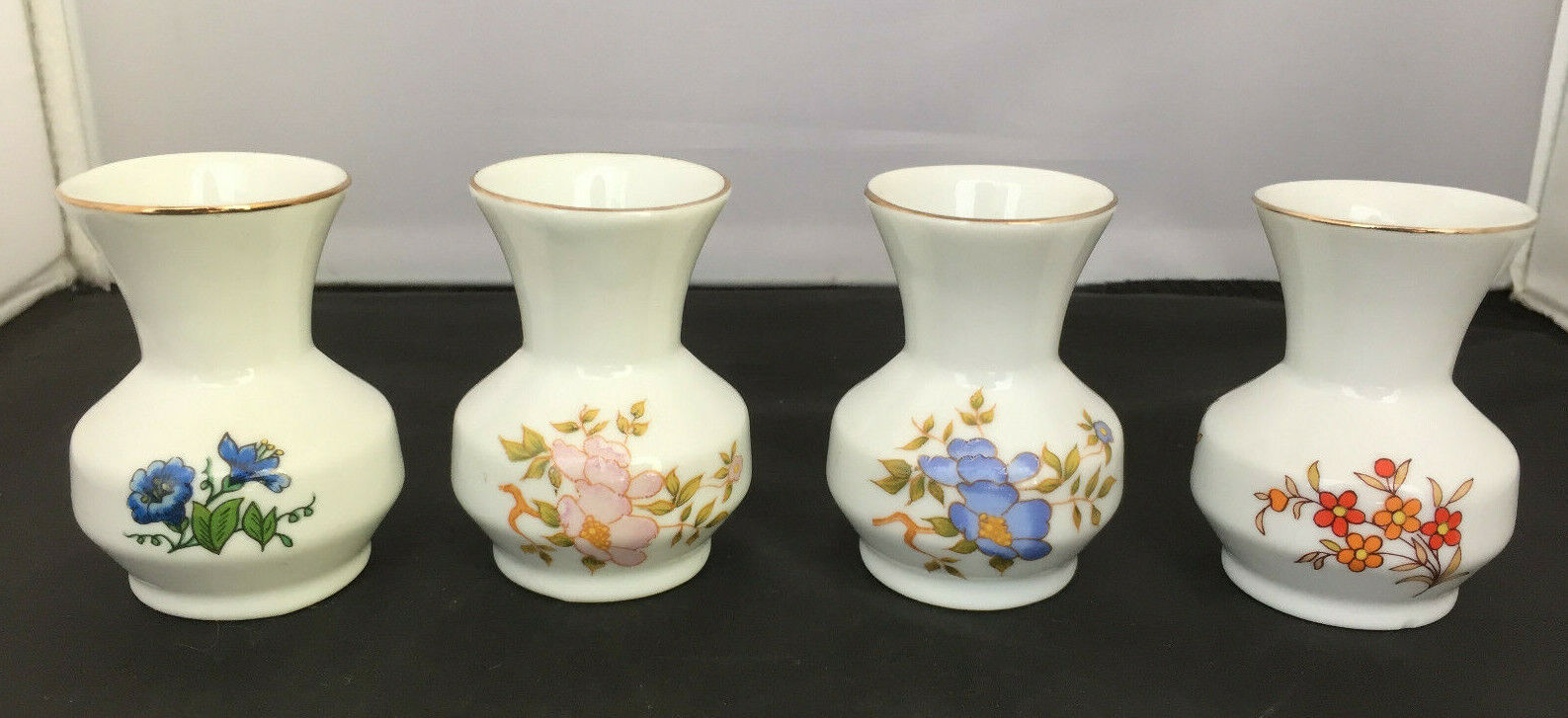 Vintage Leart Porcelain Floral Mini Vases Made In Brazil - 2 3/5” Set of 4