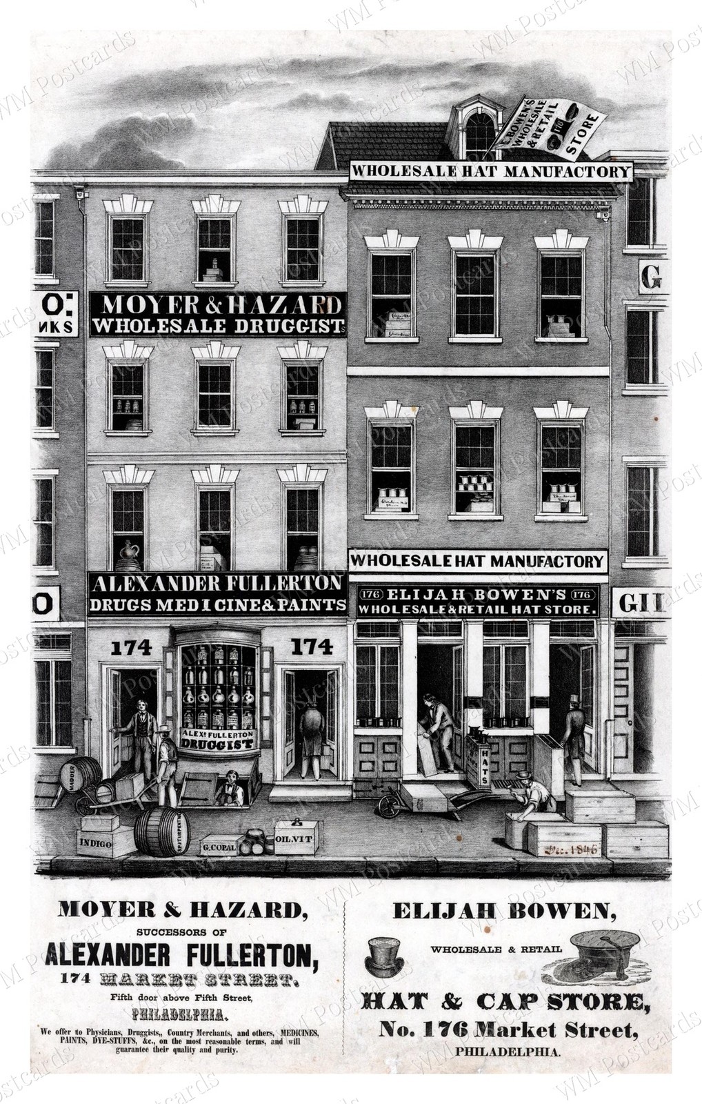 Philadelphia Pennsylvania 1846 Market Street Druggist Hat Stor Standard Postcard
