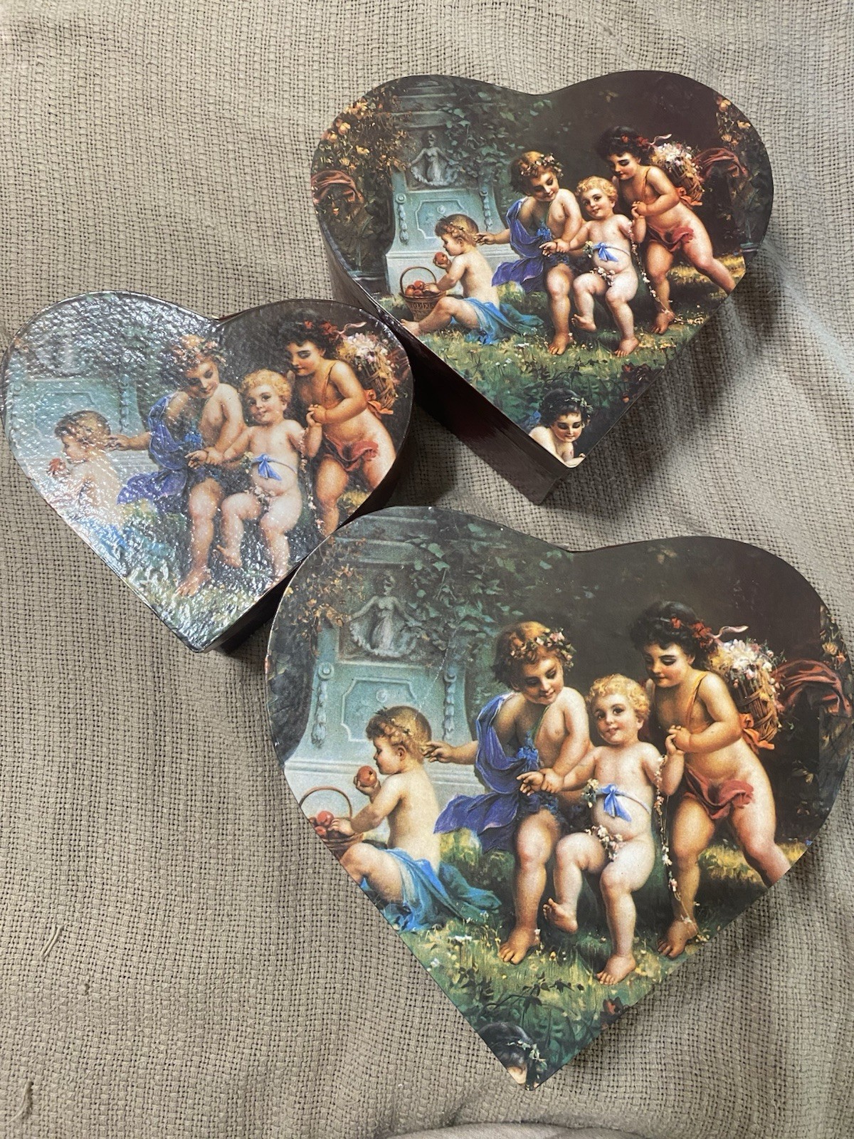 Vintage Heart Shaped Cherub Angel Babies Nesting Boxes Valentine’s Decor 1995