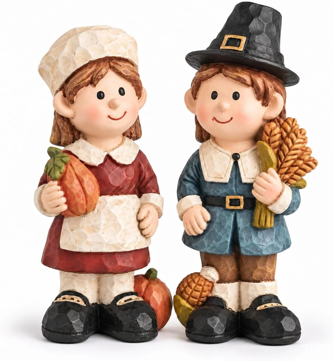 Thanksgiving Pilgrim Figurines Set of 2, Fall Harvest Tabletop Decor