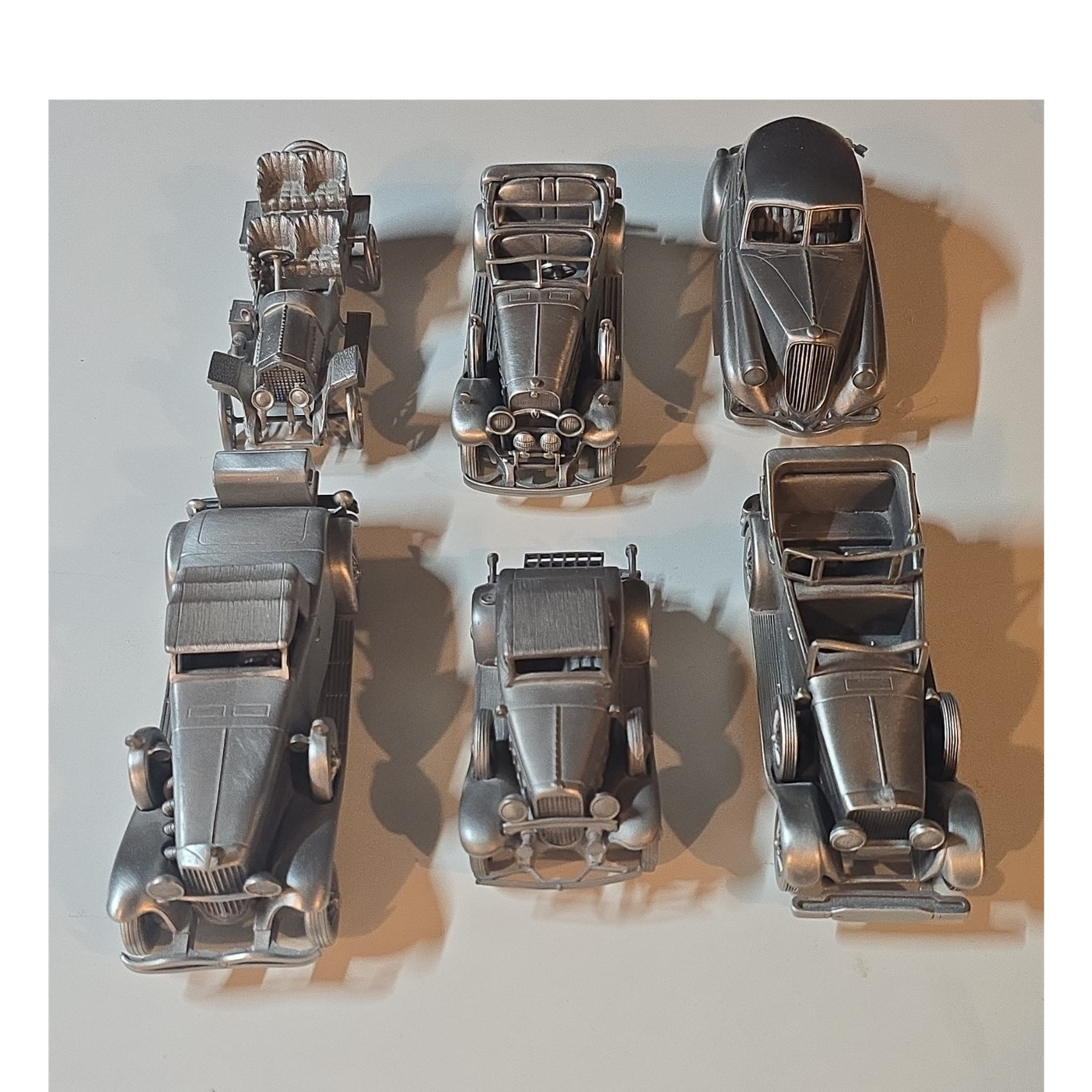 6-Piece Silver-Tone Diecast Classic/Vintage Model Cars Classic Auto Miniatures