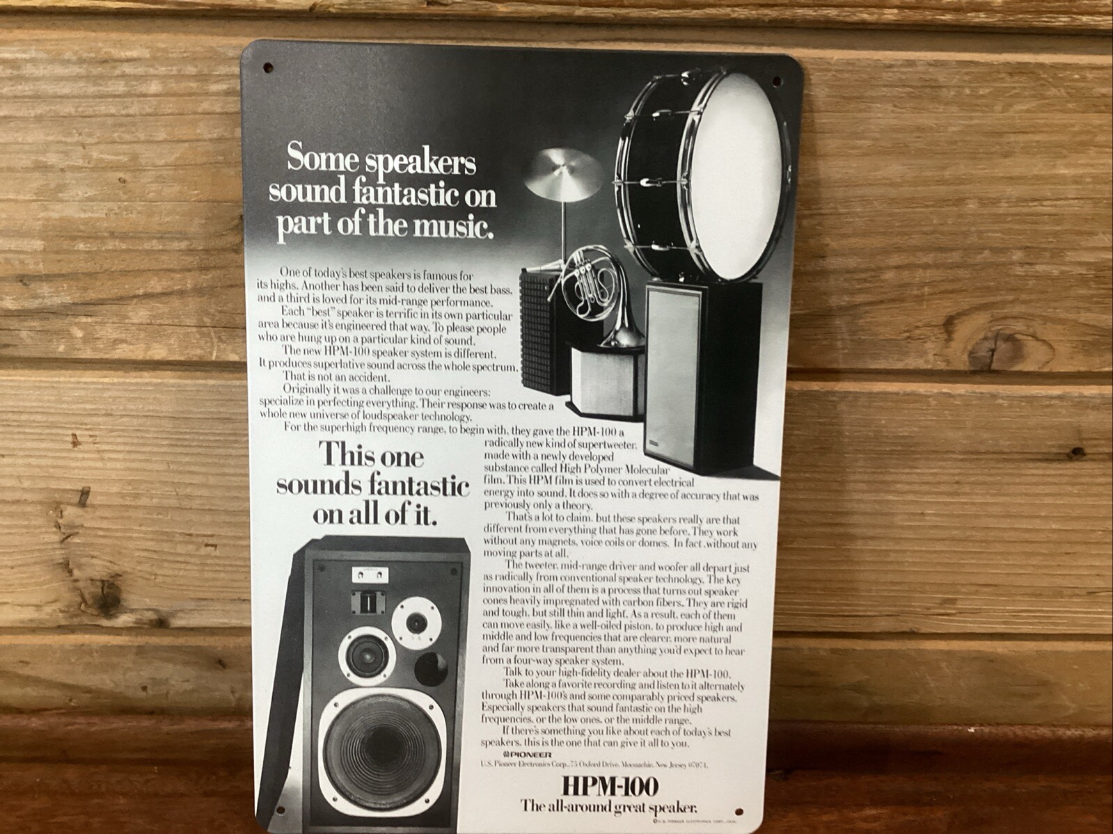 Pioneer HPM-100 Speaker Ad reproduction Tin Metal sign 8