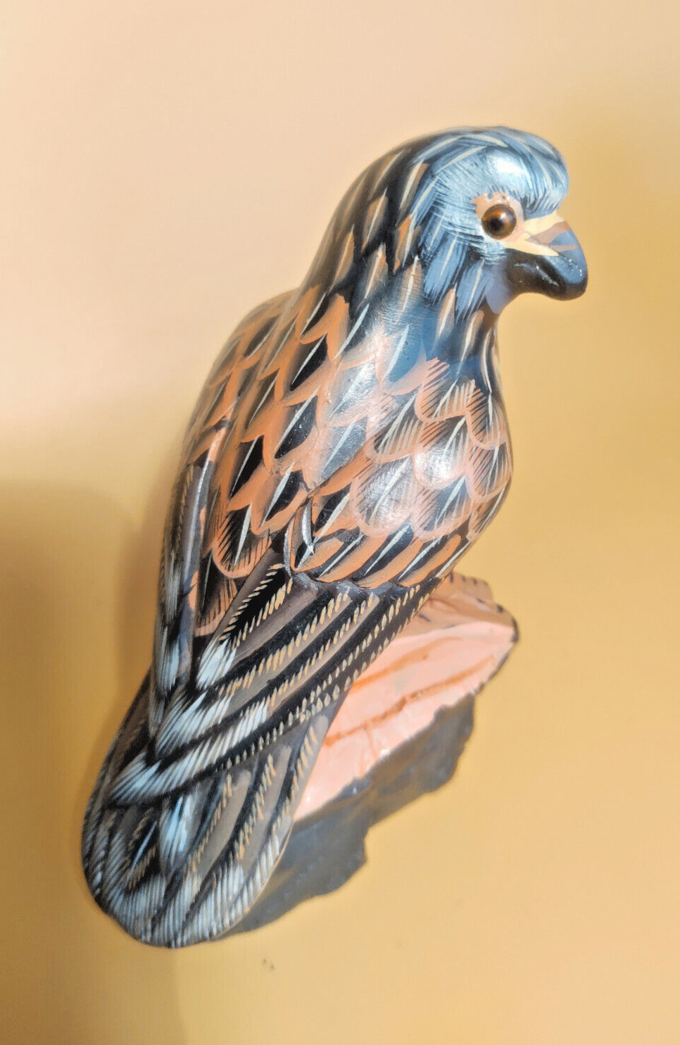 Hand Carved & Painted Stone Carved Hawk Sculpture 5 1/2\