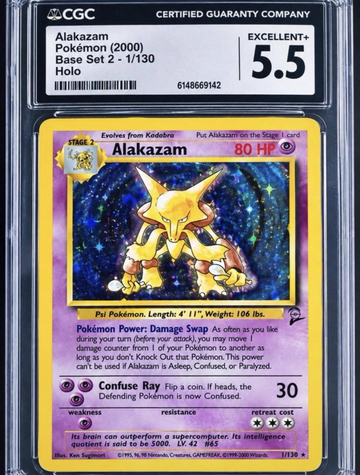 Pokémon Alakazam TCG Base Set 2 Holo Rare Card 1/130 (2000) CGC 5.5