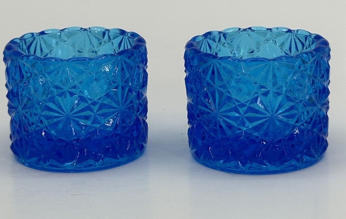 Vintage EAPG Cobalt Blue Glass Votive Candleholders  X 2 Beautiful Color