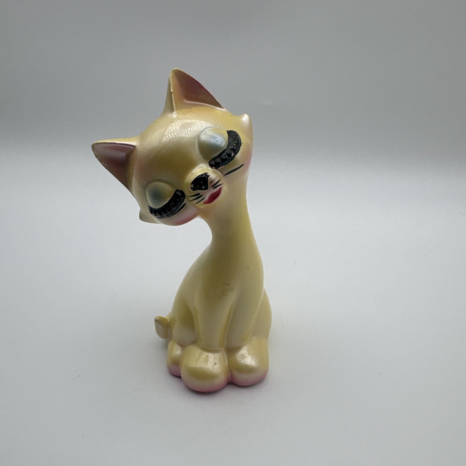 Rare Vintage Yellow Green Eyelash Cat Figurine Bradley Ex Japan MCM