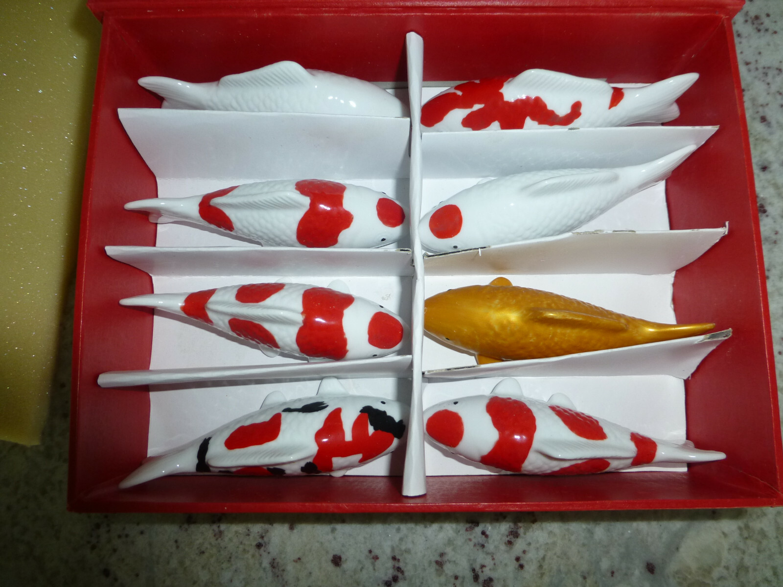 Hand Made Koi Fish Porcelain Figurines Nishikigoi - 8 Koi Fishes a Set In Box