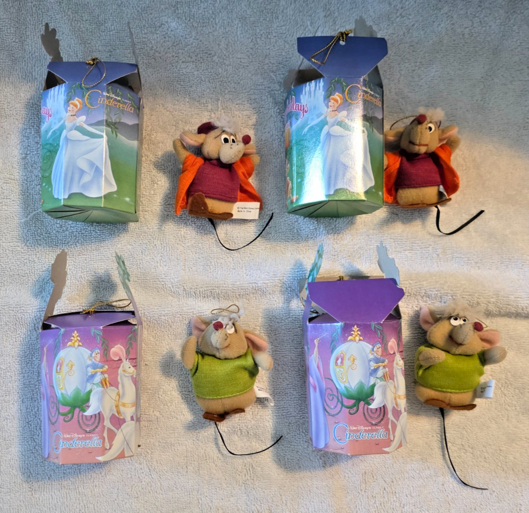 4 Piece Vintage 1987 McDonald's Disney Cinderella Jaq & Gus Christmas Ornaments