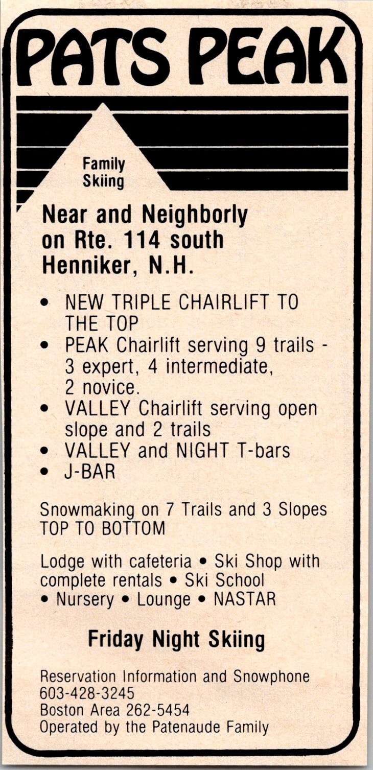 Pats Peak Family Skiing Rte 114 South Henniker NH 1979 NH Ad TAK2-M37