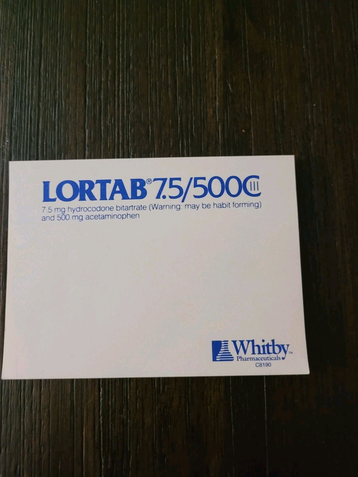 Lortab 7.5 /500C Post it Notepad Pharmaceutical Drug Rep Doctor Gift Swag Whitby