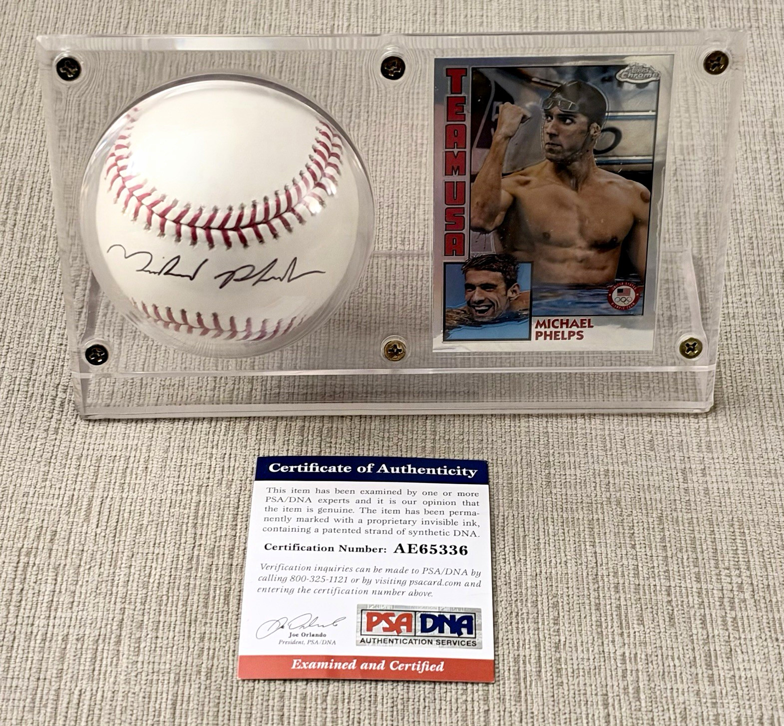 Michael Phelps Signed Baseball PSA/DNA COA w/ Display Case & Team USA Card