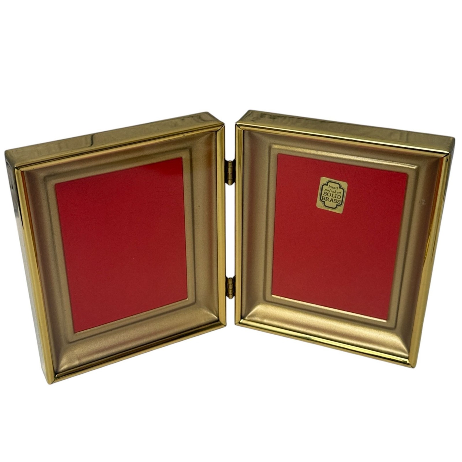 Vintage Solid Brass Double Photo Frame Folding Hand Polished Gold Tone 5.5