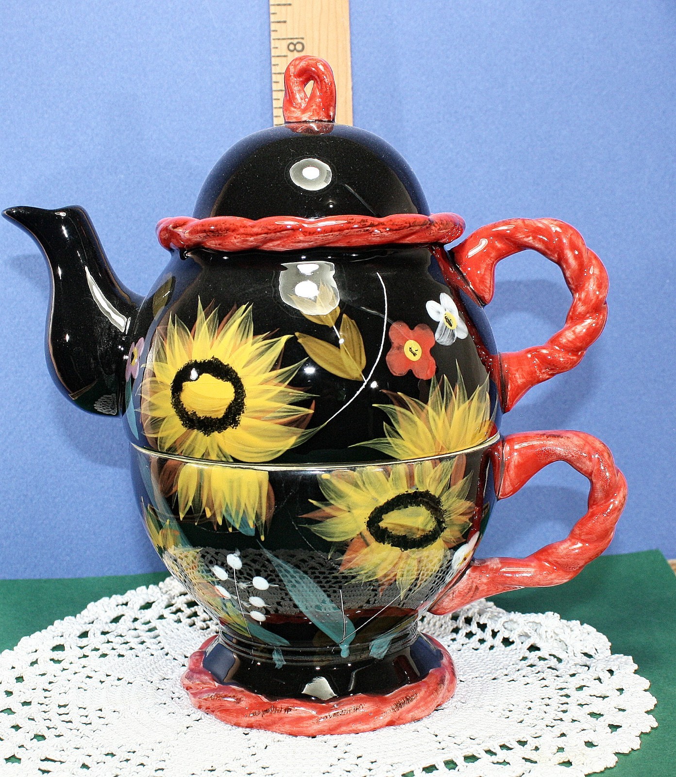 Vintage Bella Casa by Ganz Sunflower Tea for One Stackable Teapot Cup Set