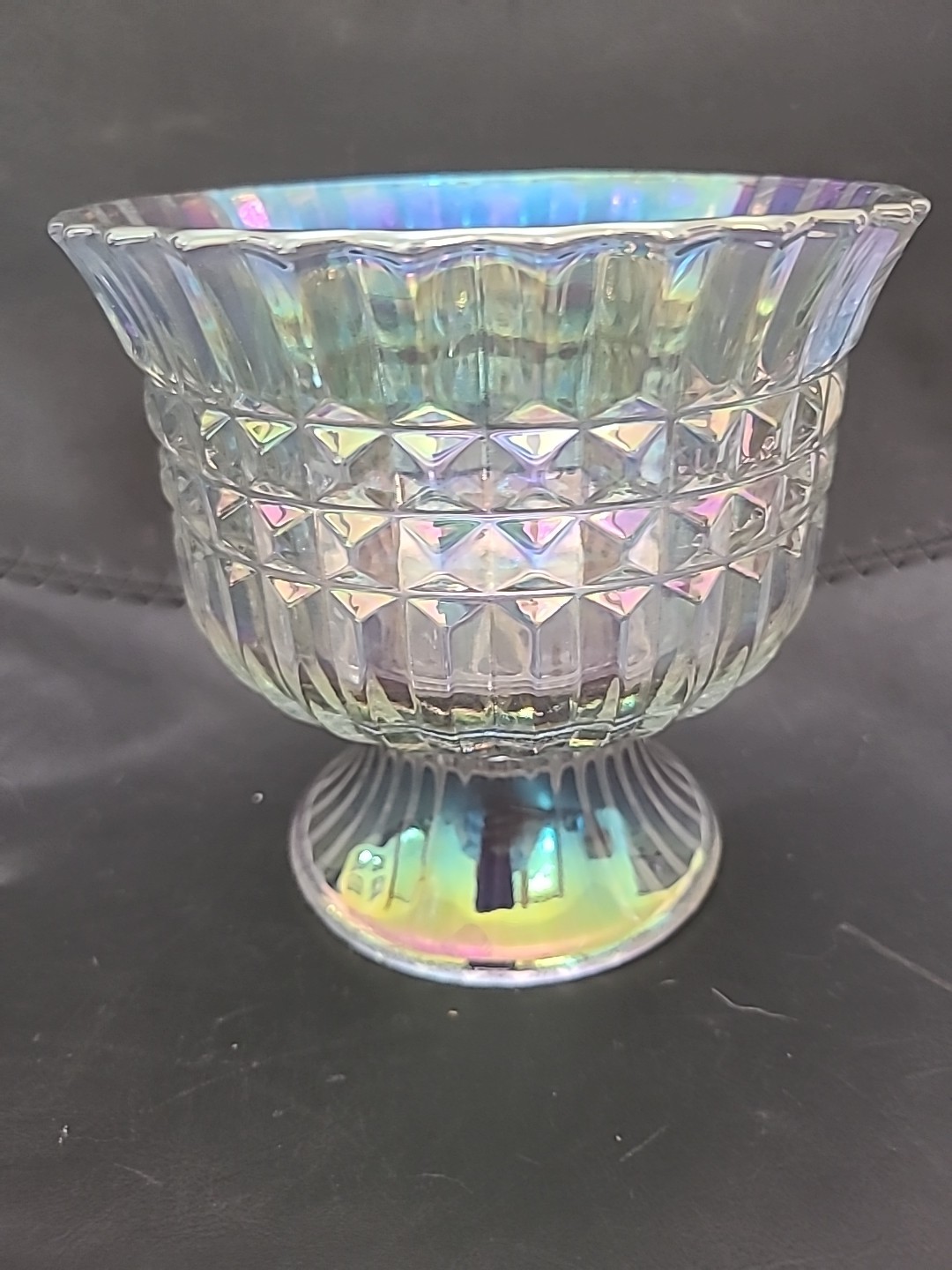 Vintage F.T.D.A Opalescent footed glass planter vase centerpiece 5-1/2 inch tall