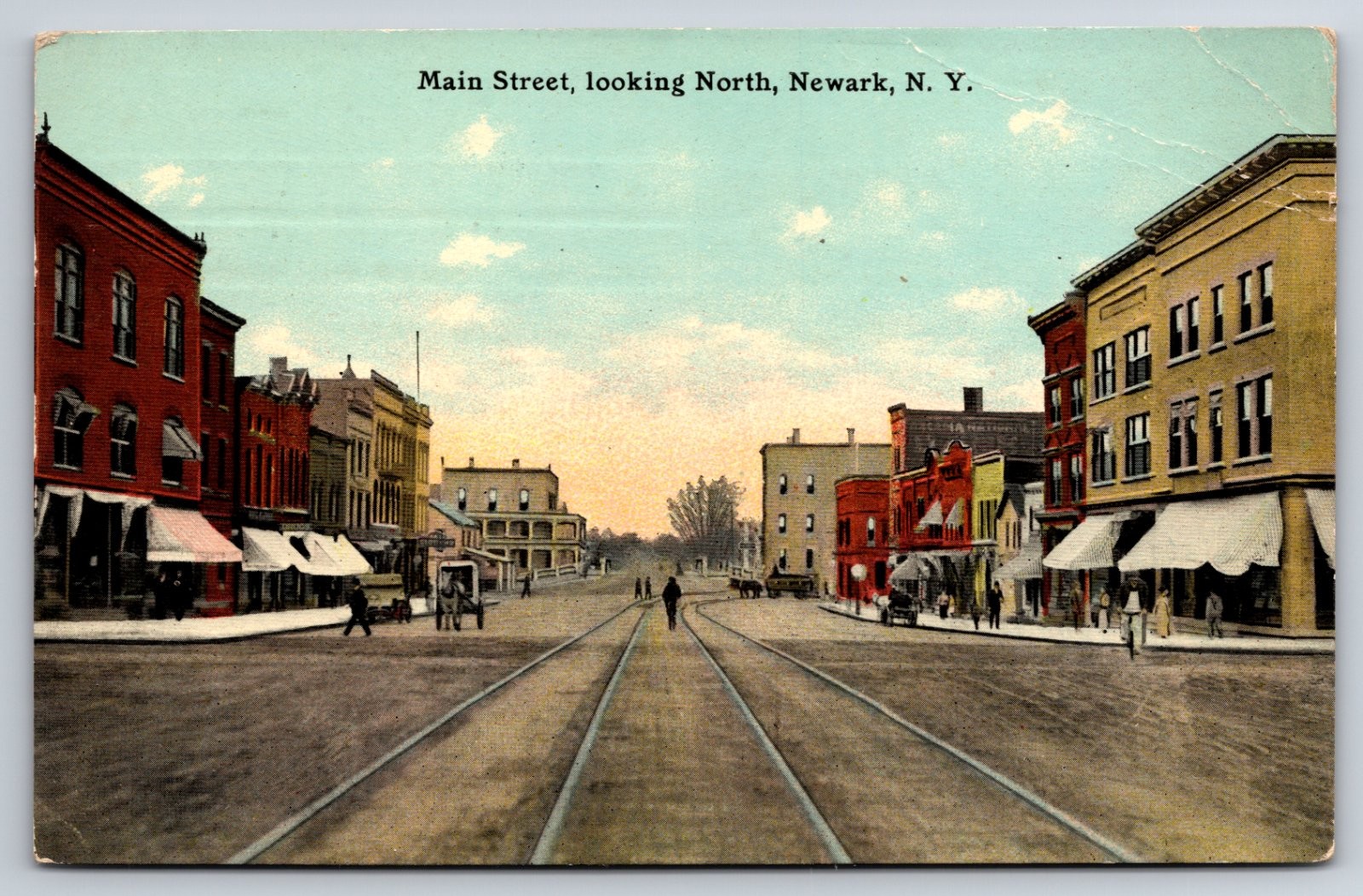 Newark New York Main Street Looking North Trolley Tracks Postcard Newark New York Main Street Looking North Trolley Tracks Postcard