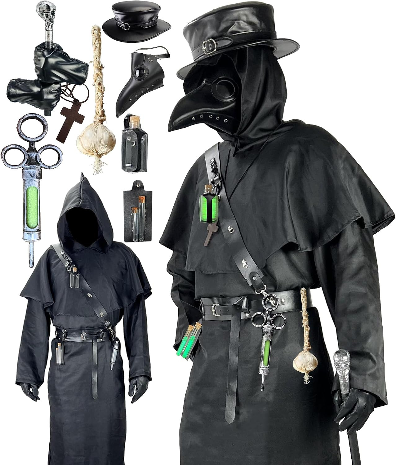 Plague Doctor Costume Set Halloween Props Renaissance Medieval Monk Priest Cospl