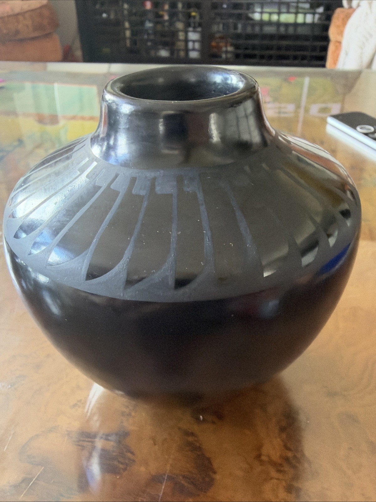 Angelita Sanchez Santa Clara Pueblo Blackware Pottery Vase – Signed – 4.5”