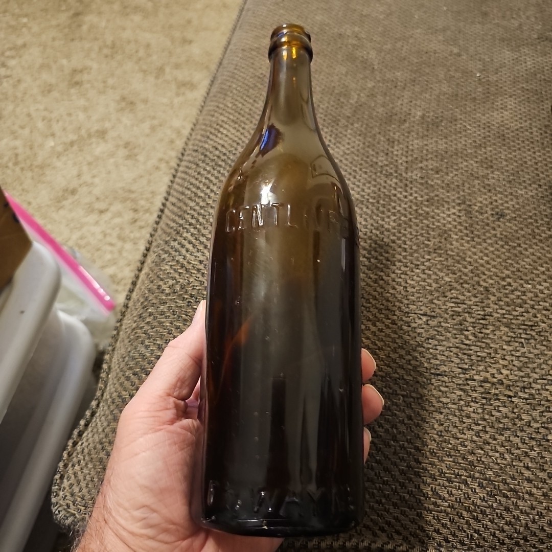 Vtg Centlivre B.C.Embossed Amber 26oz  Bottle, Fort Wayne, IN 11x 3.5