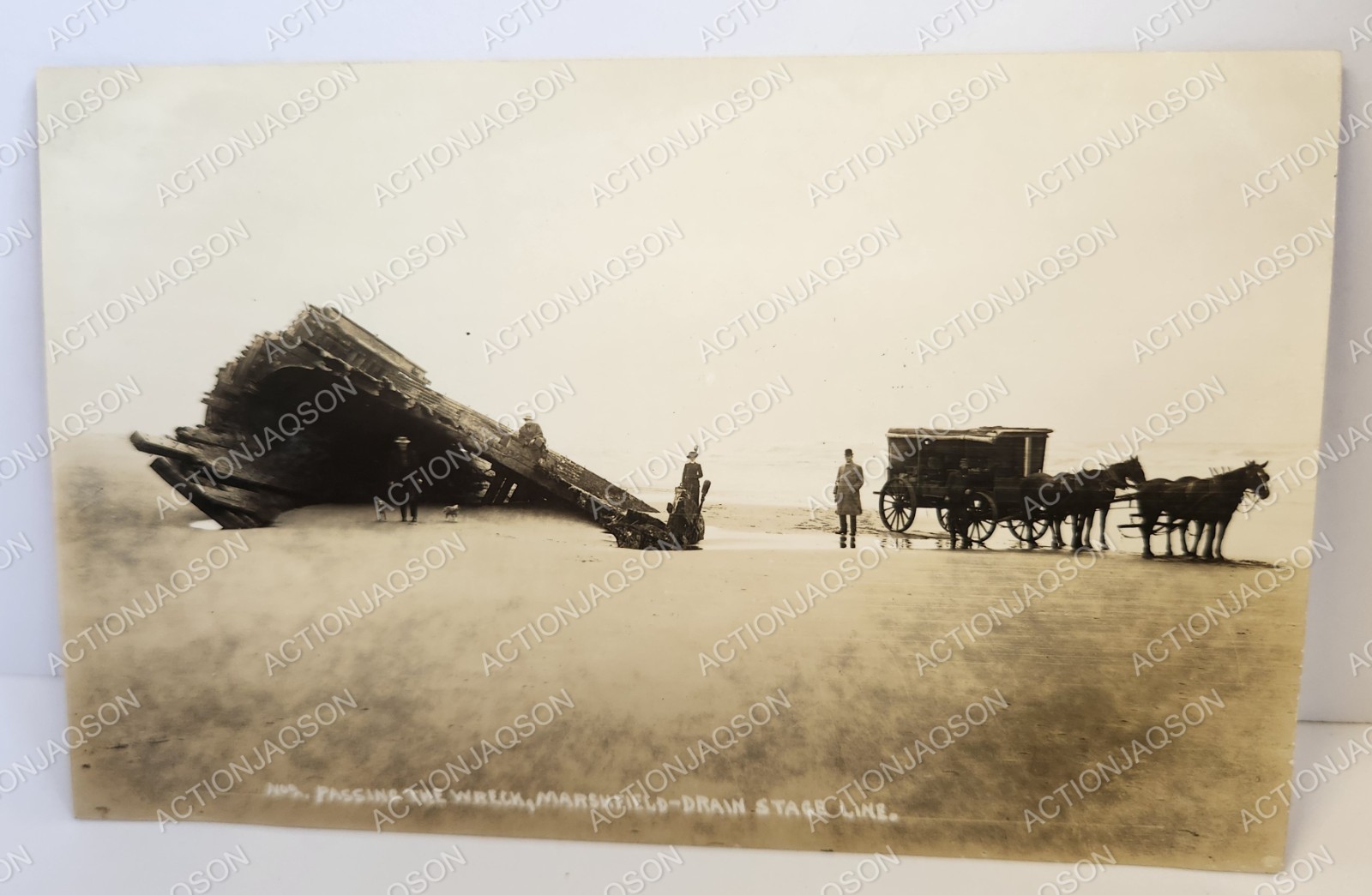 RPPC Oregon Passing The Wreck Marshfield To Drain Stage Line Ship Wagon 1912 RPPC Oregon Passing The Wreck Marshfield To Drain Stage Line Ship Wagon 1912