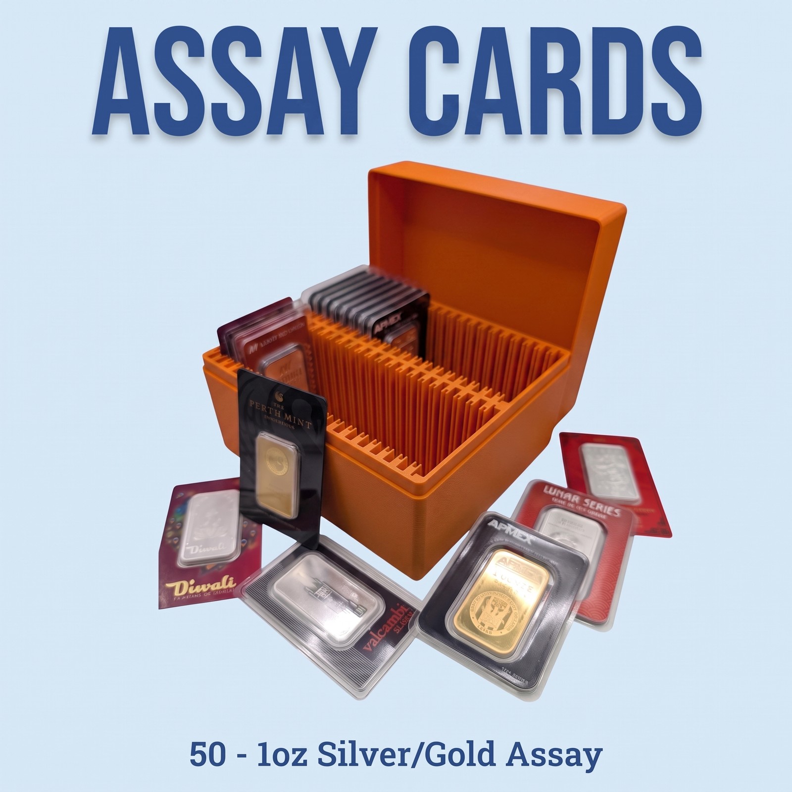 1oz Gold & Silver Bar Assay Card Box - 50 Slot - PAMP Valcambi Perth Mint