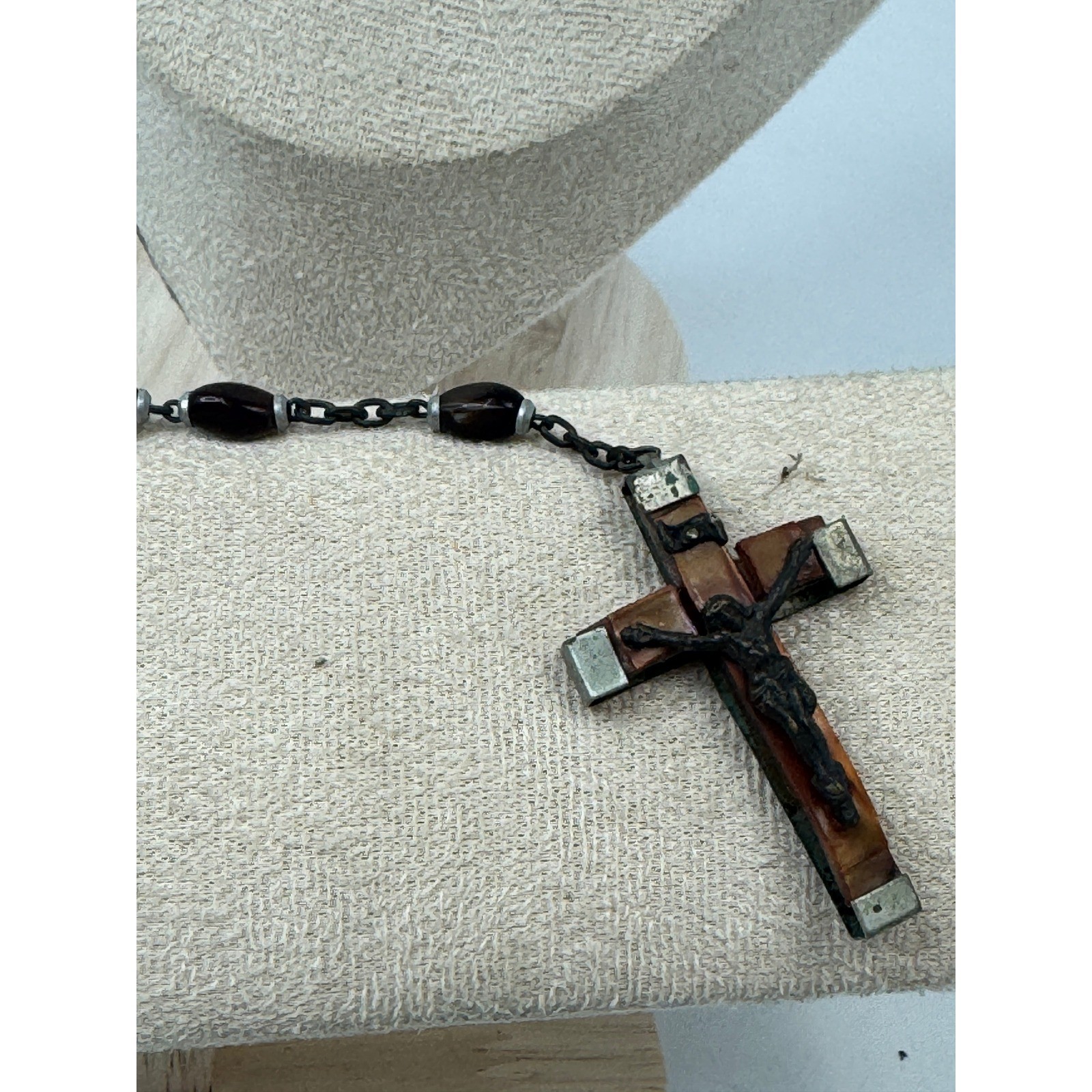 Vintage 1858-1958 Lourdes Centenary Rosary Wood Crucifix Relic Compartment
