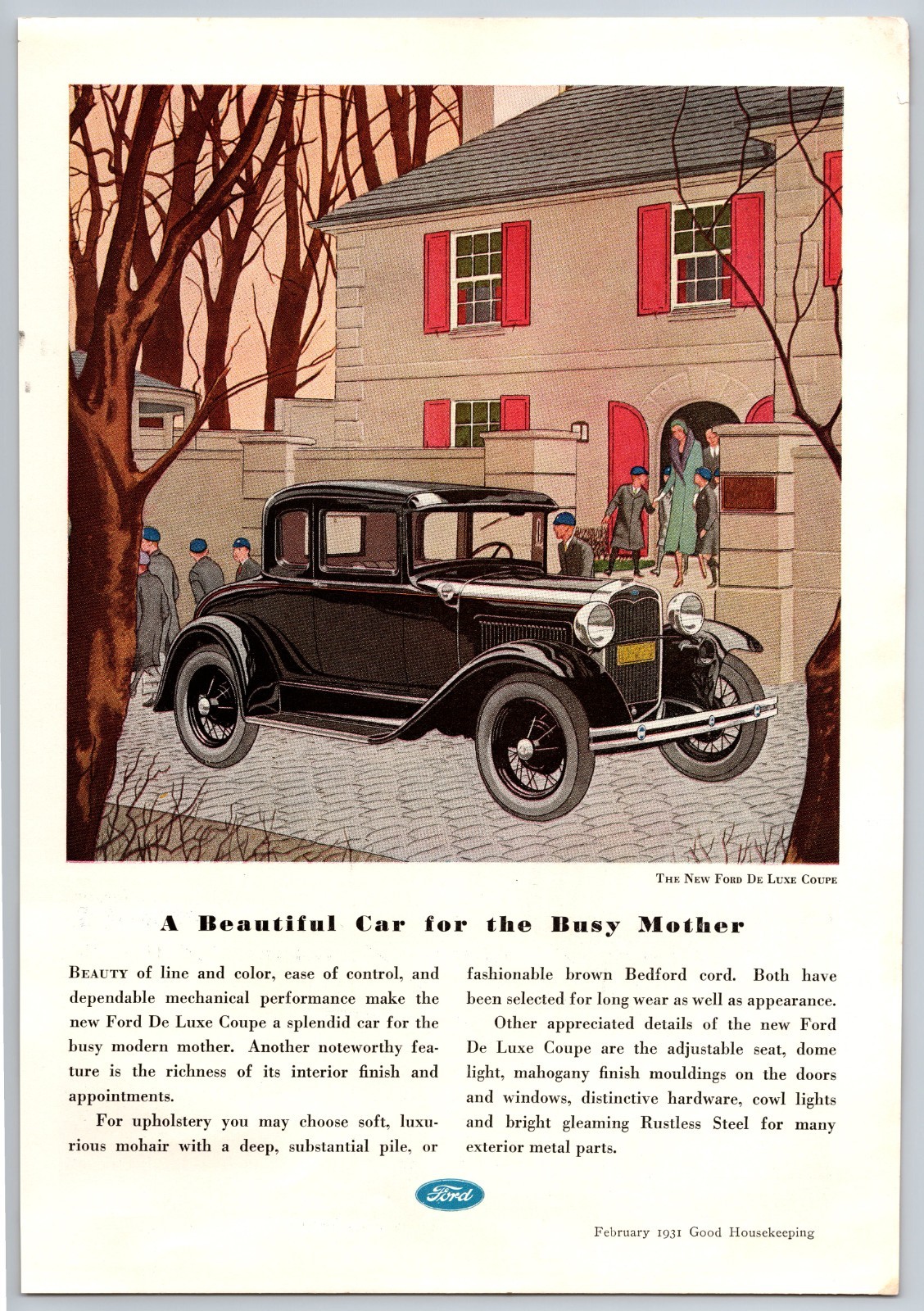 Vintage 1931, Ford De Luxe Coupe, Kids, Mothers, Automobile, Car, 30's Print Ad