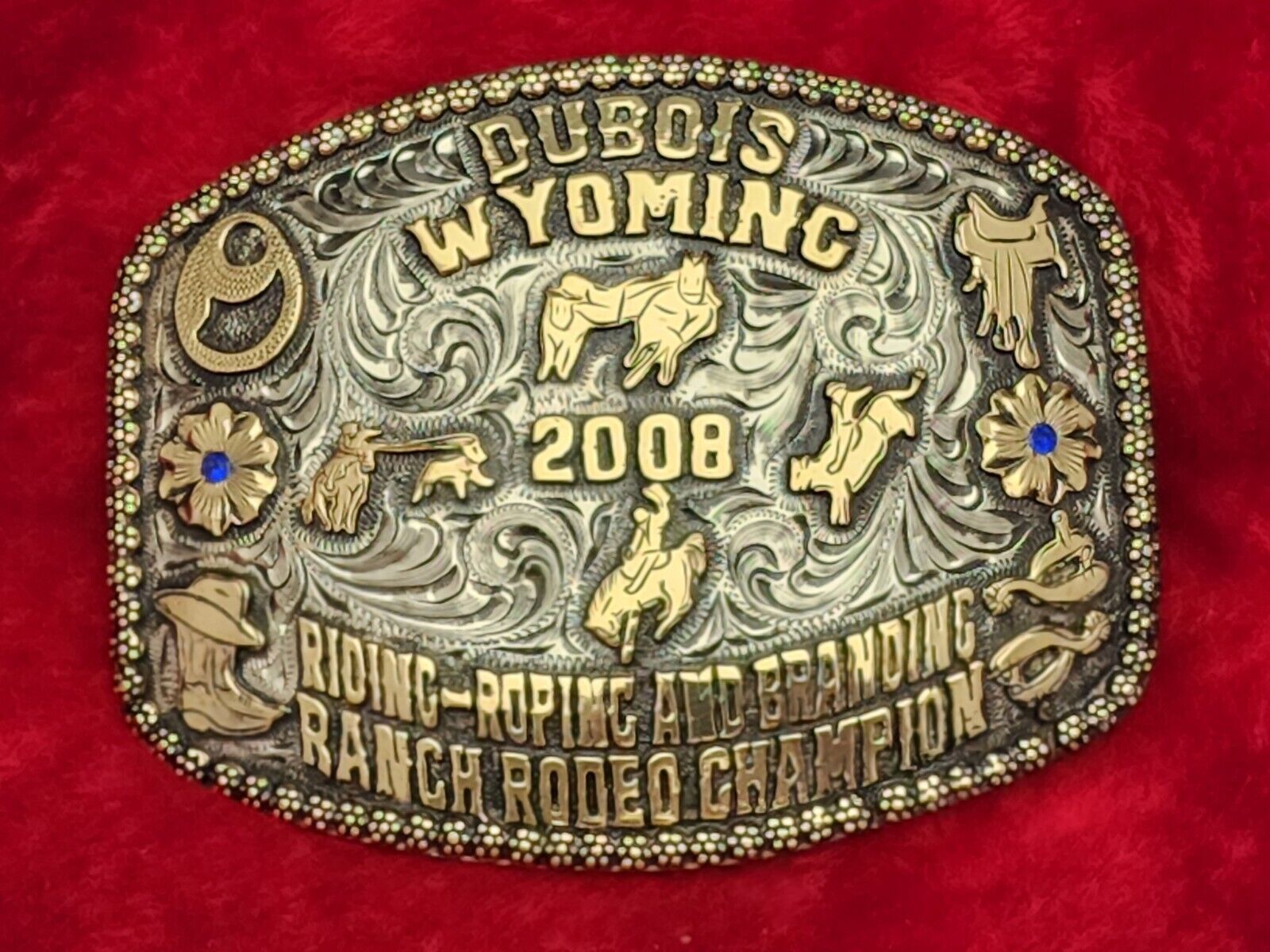 RANCH RODEO CHAMPION TROPHY BUCKLE☆DUBOIS WYOMING☆ALL AROUND☆2008☆RARE☆673