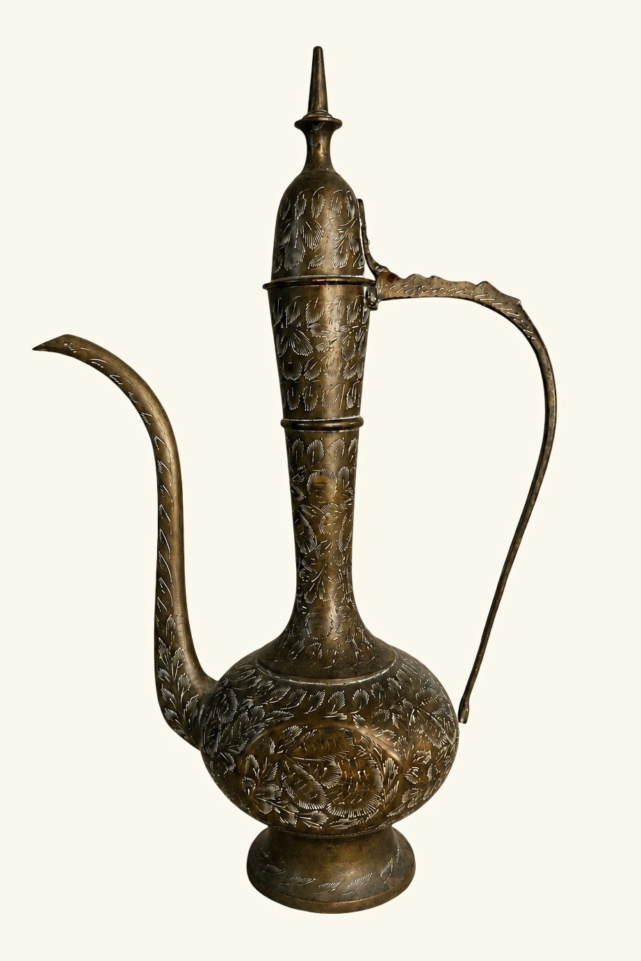 Vintage Etched Brass Indian Teapot 13”