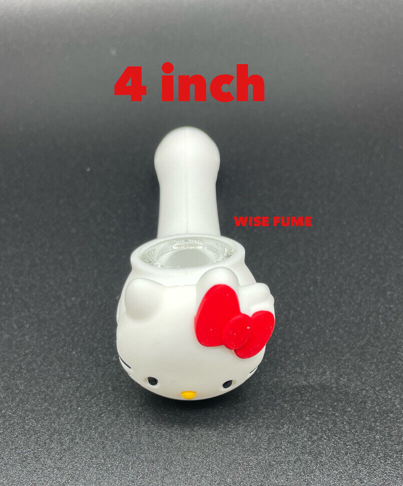4 inch hello kitty glass silicone Tobacco Smoking pipe hand Pipe WHITE