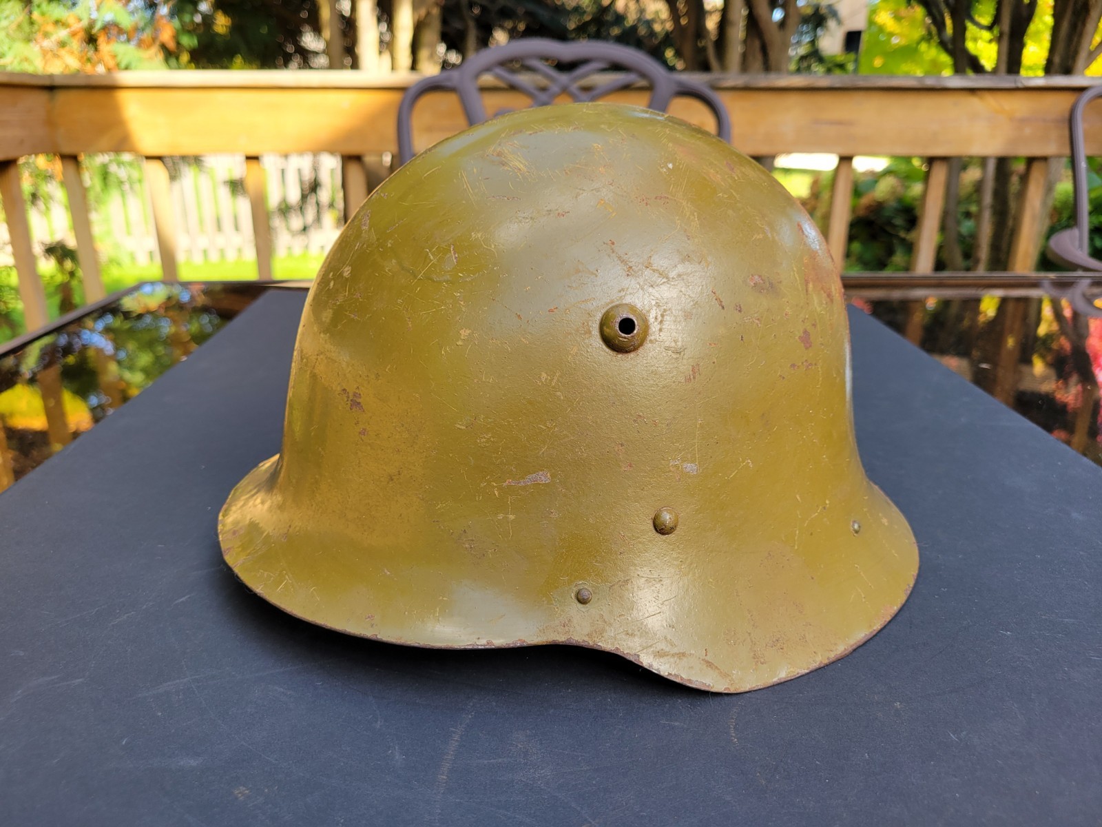 Original M1936 Bulgarian Army Steel Combat Helmet – Flared Edge Variant & Liner