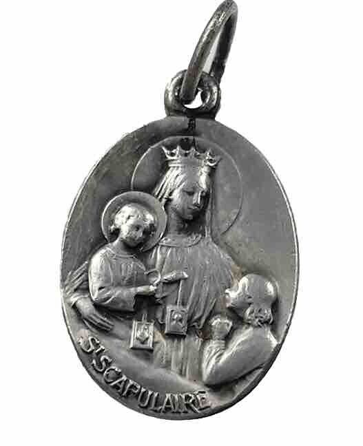 Vintage Catholic St Scapulaire Silver Tone Religious Medal