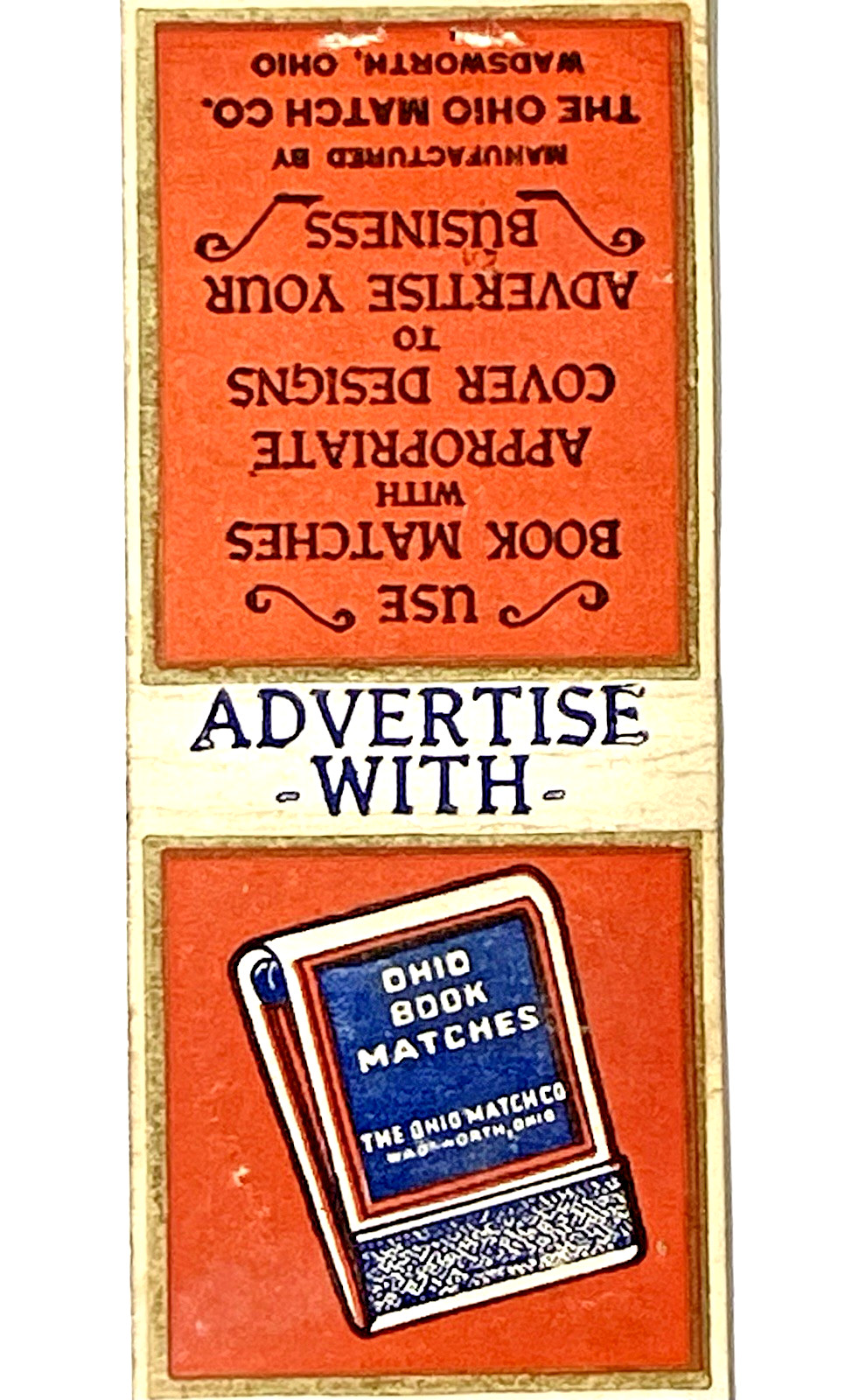 WADSWORTH, OHIO 1930\'S- ADVERTISE WITH OHIO BOOK MATCHES\
