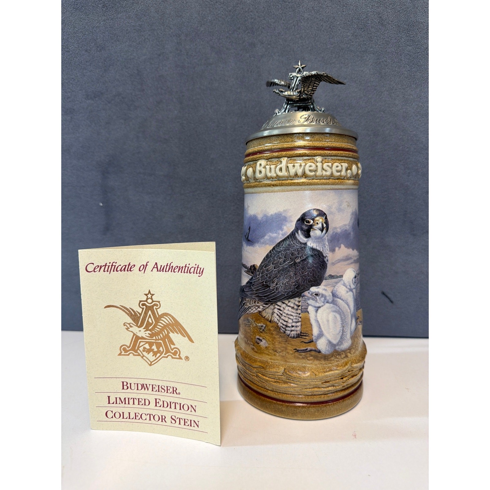 Anheuser Busch Birds Of Prey The Peregrine Falcon Lidded Stein 1992 Germany