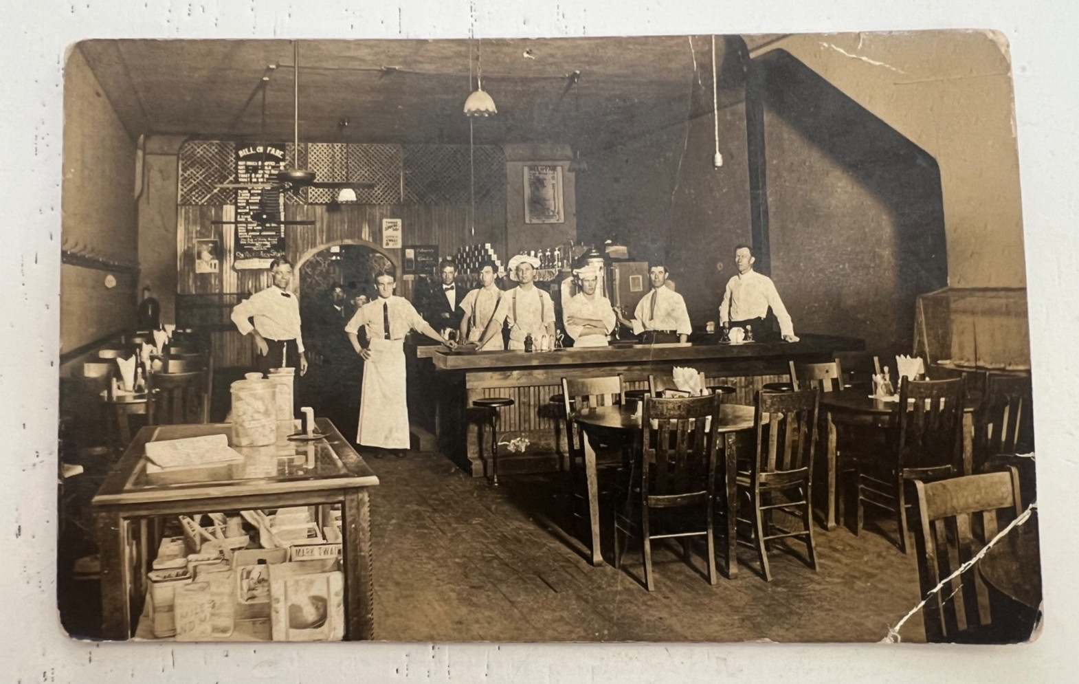 ANTIQUE RPPC EARLY RESTAURANT CAFE INTERIOR BILL O FARE 10C MEAL STAFF PHOTO
