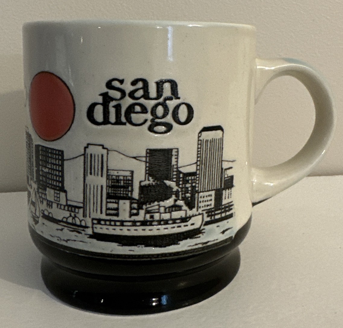 Vintage San Diego Embossed Stoneware Mug -  City, Boats, Skyscrapers